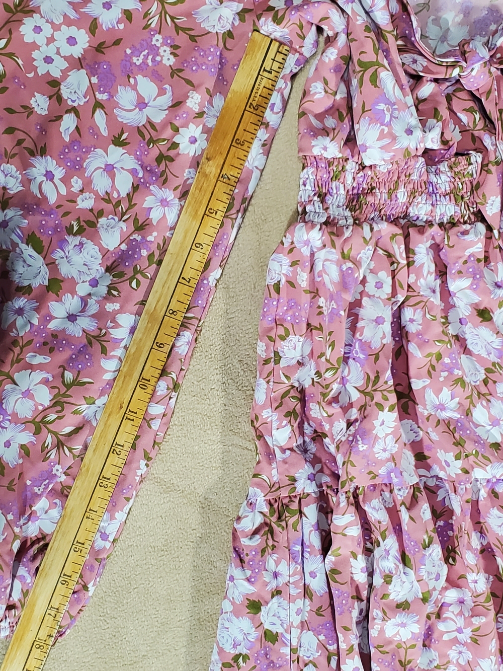 Pink Floral Womens' Tiered Dress with Puff Sleeves - Picture 11 of 11